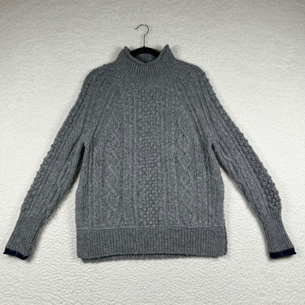 Alex Mill Chunky Cable Knit Sweater Women Mock Neck Wool Alpaca S Gray Fisherman
